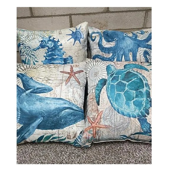 Decorative Throw Pillow Covers Cases Set Beach Decor Nautical Coastal Cottage - Picture 7 of 16